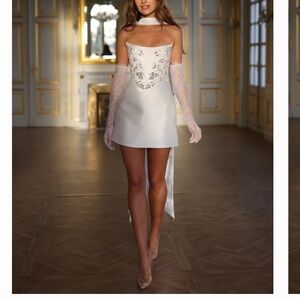 Rosie Etienne Everly Elegant White Mini Dress with Lace Details